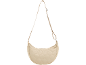 Beige gesteppte Umhängetasche mit verstellbarem Riemen.