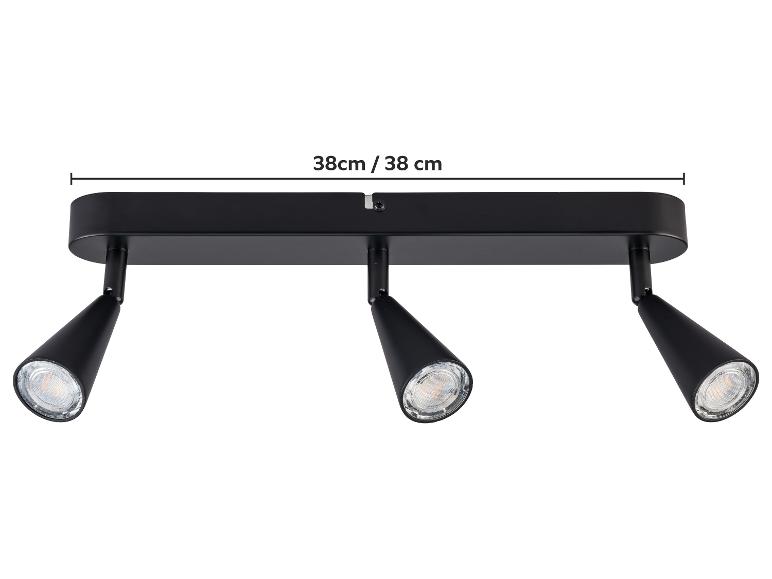 Schwarze 38 cm Deckenstrahlerleiste mit drei verstellbaren kegelförmigen Leuchten