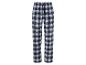 Blau-weiß karierte Pyjamahose.