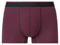 Ein Paar bordeauxrote Boxershorts mit schwarzem Bund.