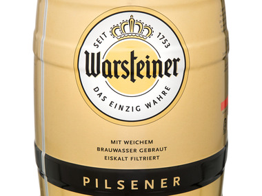 Warsteiner Premium Pilsener 5 L Bierfass mit Zapfhahn, Pfandfrei 4,8 % Vol