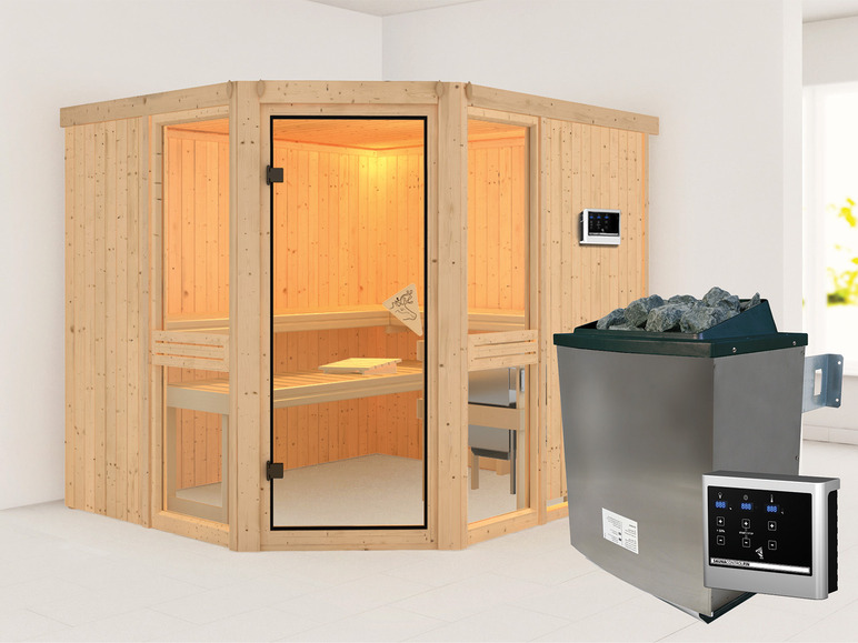 Gehe zu Vollbildansicht: Karibu Indoor-Sauna »Helsinki«, mit Eckeinstieg, 9 kW Ofen - Bild 22