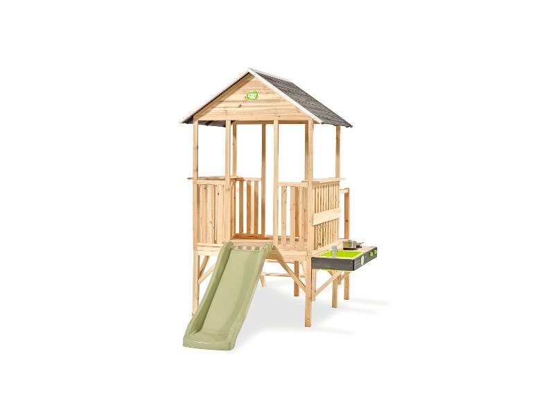 Holzspielhaus mit Rutsche und Matschküche
