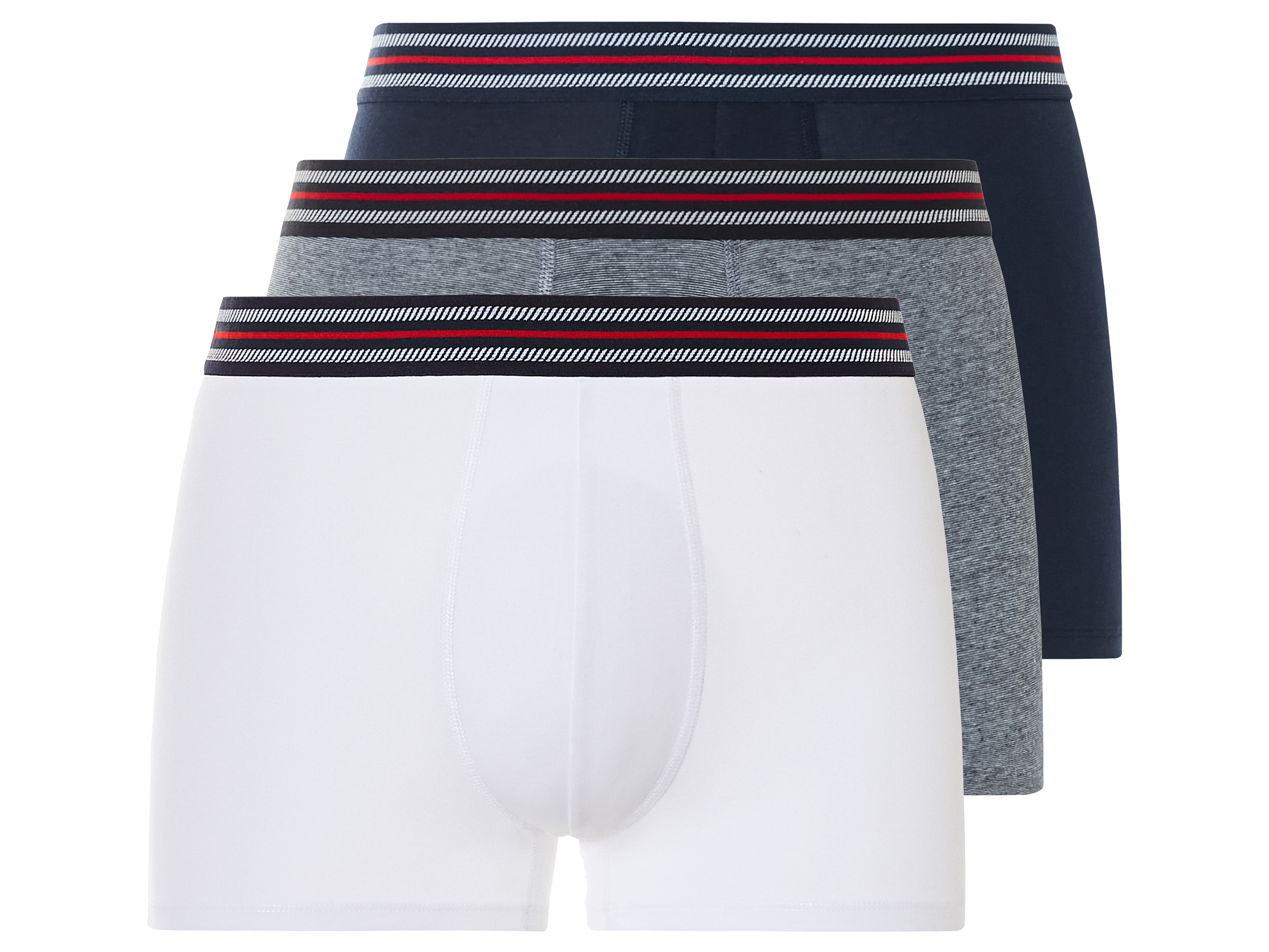 LIVERGY® Herren Boxer 3er (navy/hellblau/weiß, 6/L)““ | schwarz/navy/rot Muster: schwarz/navy/rot: 1x Alloverprint Detail: hoher Baumwollanteil Multipack: 3 Stück Material: Baumwolle, 5 % Elasthan Lycra® Pflegehinweis: waschen bei max. 40 °C nicht bleichen schonende Trocknung im Wäschetrockner bei max. 60 °C bügeln bis 150 °C Stufe 2. Dampfbügeleisen kann verwendet werden nicht trockenreinigen Größe: 4/S – 7/Xl Meine Lidl-Größe – so einfach gehts Deine Größe findest du in der Lidl-Größentabelle . Oeko-Tex® Standard 100 Geprüft auf Schadstoffe Zertifizierungsnummer: 13.Hbd.25552 Hohenstein Htti Standard 100 by Oeko-Tex® ist die weltweit bekannteste, unabhängige Zertifizierung schadstoffgeprüfter Textil- und Lederprodukte aller Art – vom Garn und den Stoffen bis hin zum gebrauchsfertigen Artikel. Das Label bestätigt