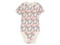 Baby-Body mit kurzen Ärmeln, weiß mit Blumen- und Marienkäfer-Muster.