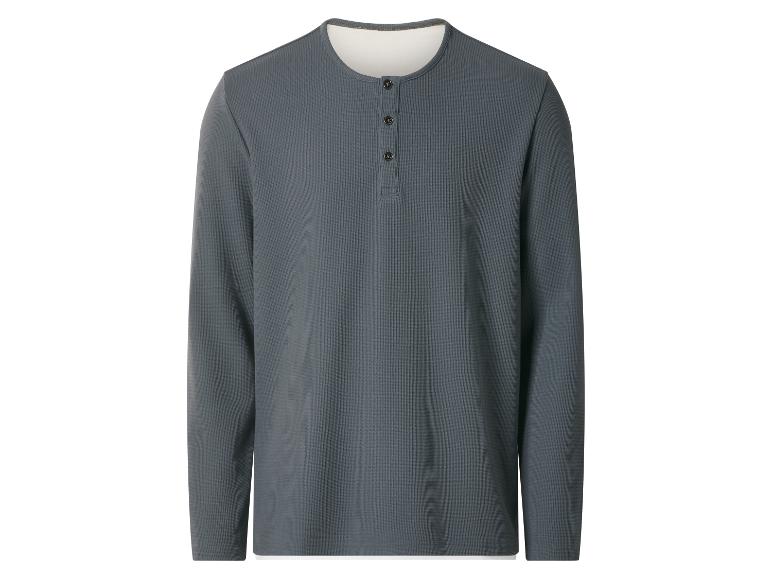 Graues Langarm-Henley-Shirt für Herren mit Waffelstruktur.