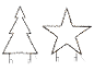 Beleuchtete Weihnachtsbaum- und Stern-Außendekorationen mit warmweißen LED-Lichtern.