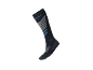 Dunkelblaue hohe Sportsocke mit grauen und hellblauen Details.