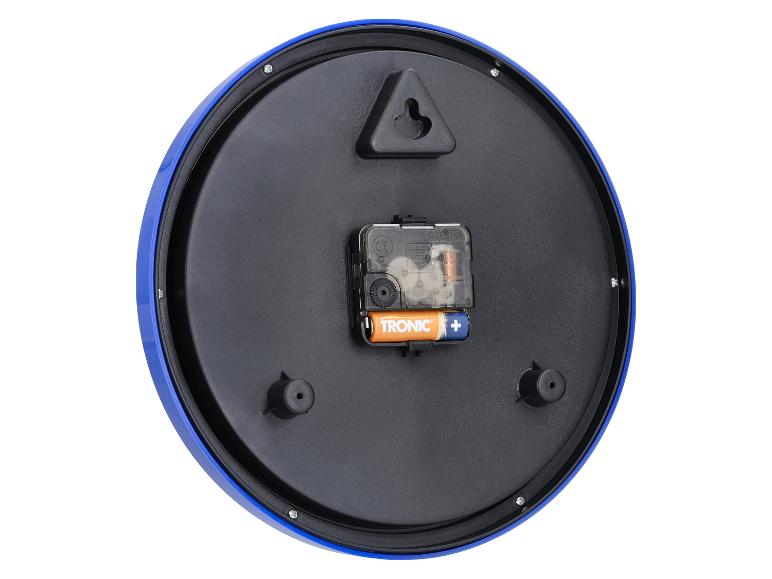 Blaue Wanduhr mit Quarzwerk und TRONIC Batterie.