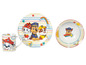 Ein Paw Patrol Teller, Schüssel und Tasse mit Regenbogen- und Sternendesign.