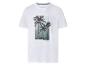Weißes T-Shirt mit Palmenprint und dem Text „TROPICAL SUMMER“.