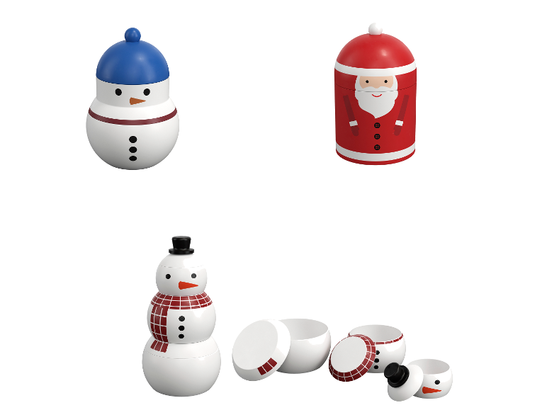 SILVERCREST® Vorratsdosen-Set mit Weihnachtsmotiv: Schneemann und Weihnachtsmann.