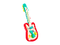 Bunte Spielzeug-E-Gitarre mit Holz- und Kunststoffelementen.
