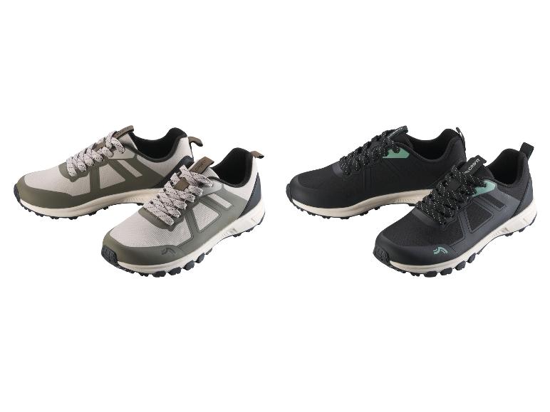 Zwei Paar Crivit Wanderschuhe: einmal beige und grün, einmal schwarz und grün