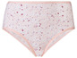 Eine rosa Unterhose mit Blumenmuster.