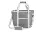 Graue Kühltasche mit weißen Gurten und Schultergurt