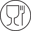 Lebensmittelechtes Symbol: Glas und Gabel in einem Kreis.