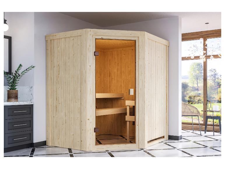 KARIBU Ecksauna Niru in einem modernen Wohnambiente