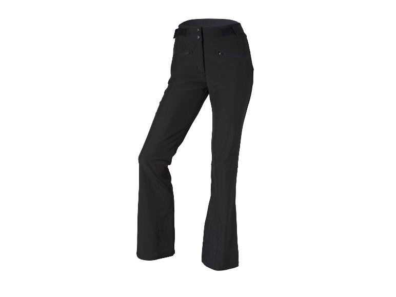 Schwarze Ski- oder Outdoorhose mit Reißverschlüssen und verstellbaren Riemen.