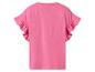 Rückseite eines pinkfarbenen Kurzarm-T-Shirts mit Rüschenärmeln