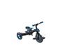 Blau-schwarzes Kinderdreirad mit Pedalen und ergonomischem Sitz.