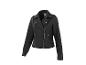 Schwarze Kunstleder-Bikerjacke mit silbernen Reißverschlüssen und Druckknöpfen