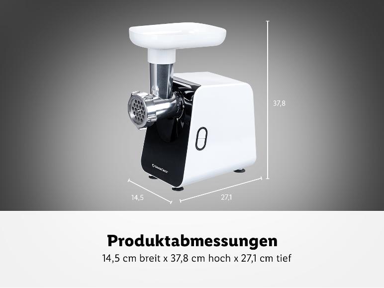 Fleischwolf mit Produktabmessungen von 14,5 cm breit x 37,8 cm hoch x 27,1 cm tief.