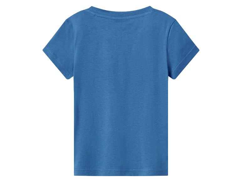 Einfarbiges blaues Kinder-T-Shirt, Rückansicht.