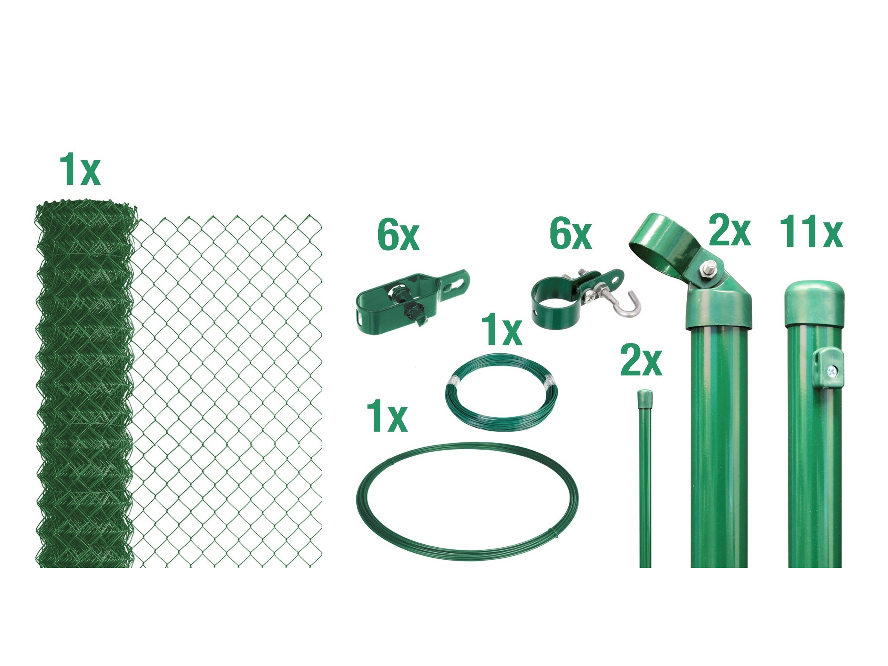 ALBERTS Set Maschendrahtzaun zum Einbetonieren, grün (1750 mm)