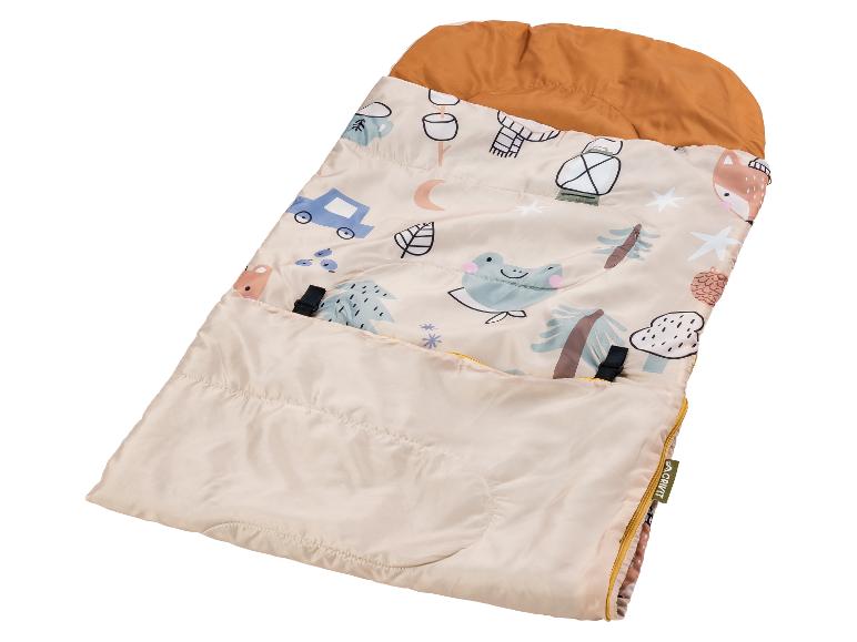 Babyschlafsack mit Tier- und Auto-Designs in Beige- und Orangetönen.