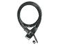 Schwarzes Fahrrad-Sicherheitskabel mit Halterung.