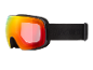 Skibrille mit roten und orangefarbenen Gläsern und schwarzem Band