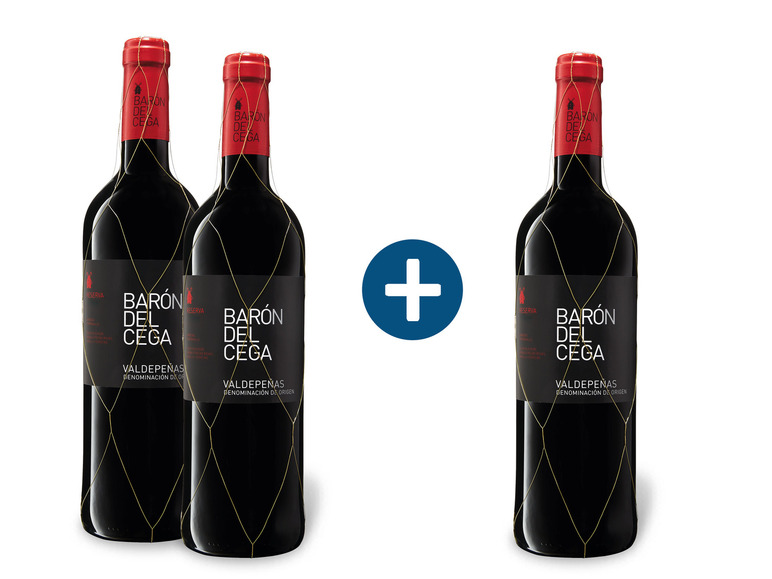 2+1 Paket Barón del Cega Valdepenas DO Reserva trocken, Rotwein