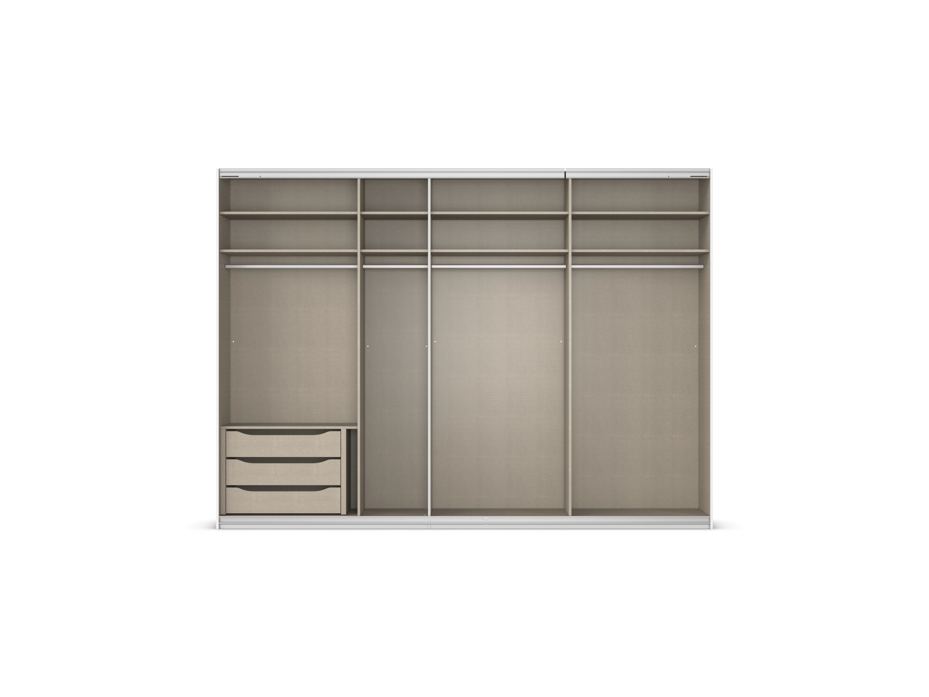 Thumbnail - rauch ORANGE Quadra Schwebetürenschrank mit Spiegelelementen (Premium-Zubehör, Korpus Weiß, 315 x 230 cm)