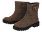 Braune Wildleder-Stiefeletten mit seitlichem Reißverschluss und Schnalle.