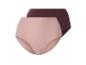 Zwei Damen-High-Waist-Slips in Beige und Dunkelrot.