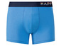 Blaue Boxershorts mit dem Schriftzug 'Happy'.