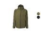 Herren-Regenjacke in Olivgrün mit Reißverschluss und Kapuze, mit schwarzer Farboption.