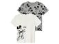 Zwei Mickey Mouse T-Shirts, eins mit einem Mickey Mouse Aufdruck und eins mit einem Mickey Mouse Bild.