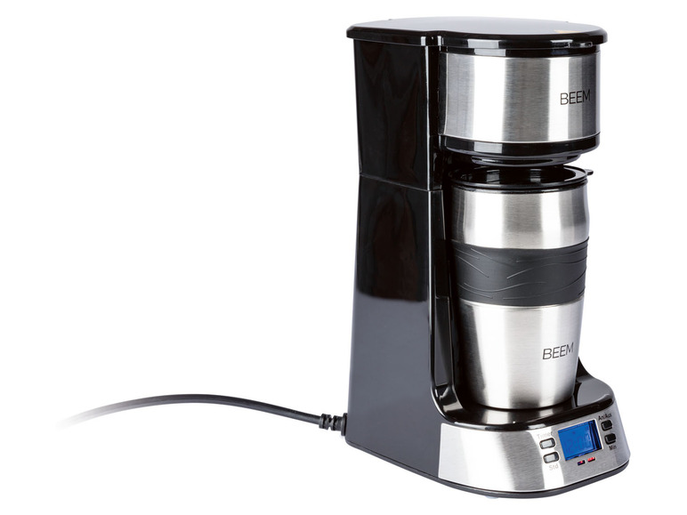 Ein schwarzer Beem Kaffeeautomat mit Thermoskanne.