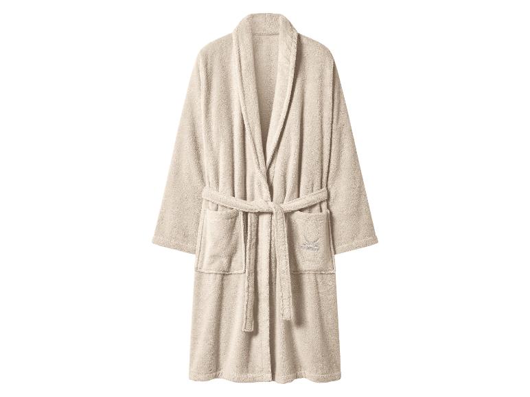 Beiger Bademantel mit Gürtel und Taschen, mit SANSTAP-Logo