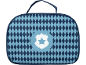 Blaue Brotzeittasche mit Rautenmuster und Polizeistern-Design
