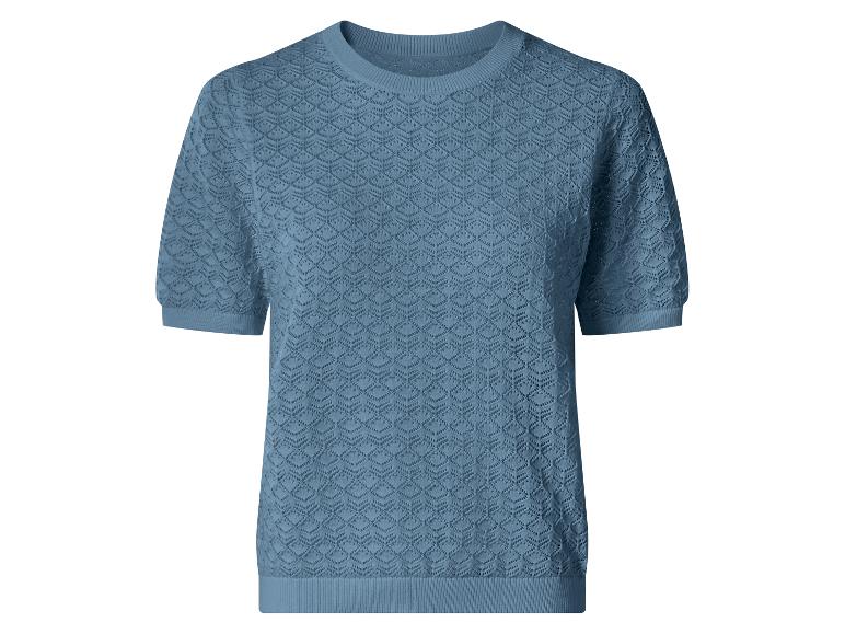 Damen hellblaues Kurzarm-Strickoberteil mit Lochmuster