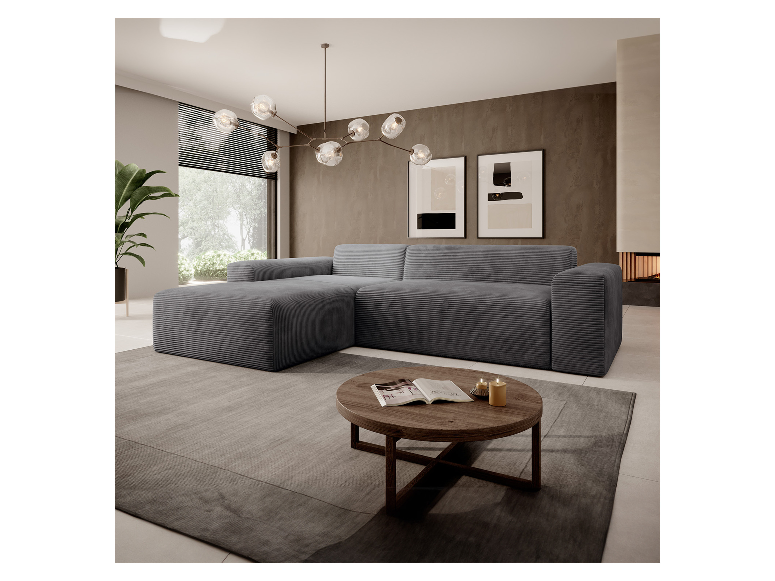 Thumbnail - Juskys Sofa Vals mit Ottomane (Links, Dunkelgrau)