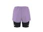 Lila Laufshorts mit schwarzen Kompressionsshorts darunter