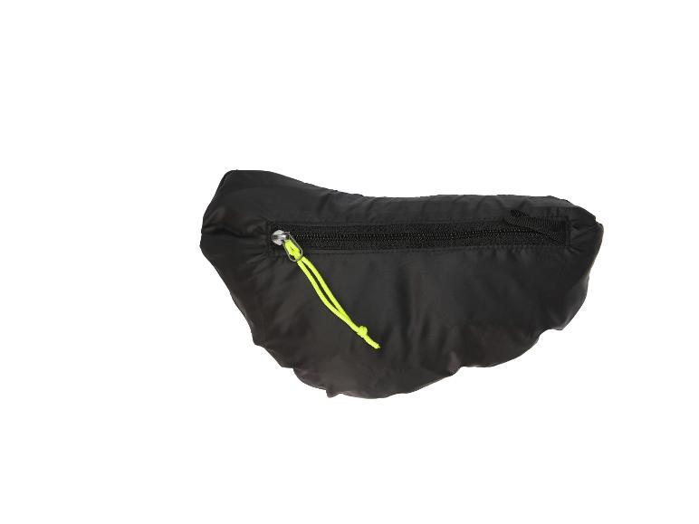 Schwarze Gürteltasche mit neongelbem Reißverschlussband.