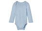 Ein hellblauer Baby-Body mit langen Ärmeln.