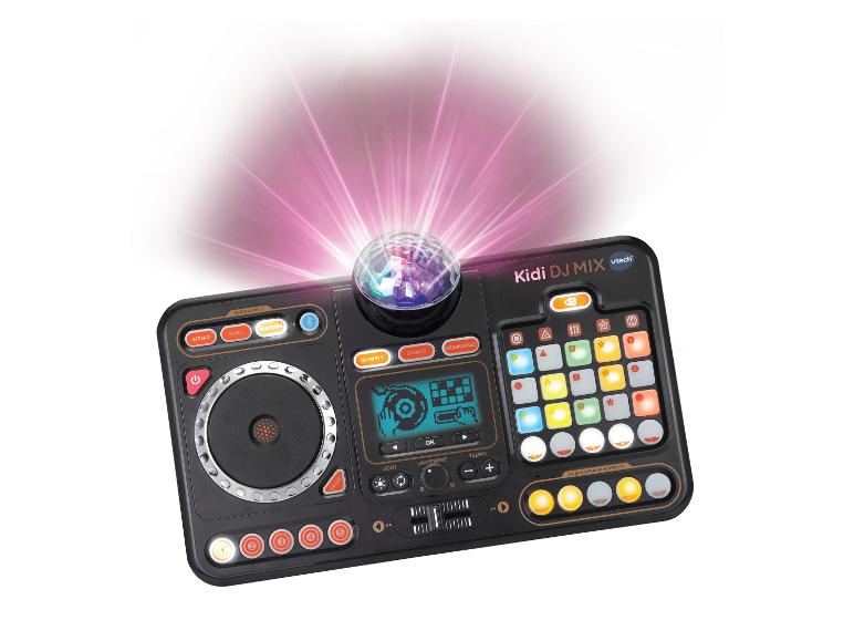 Schwarzer Kinder-DJ-Mixer mit bunten Tasten und Discokugel.