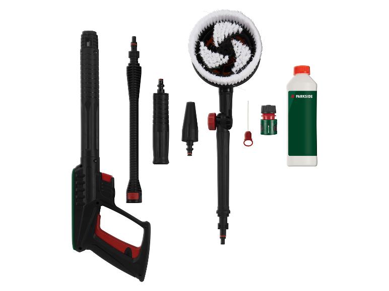 Parkside Hochdruckreiniger-Set mit rotierender Bürste und Zubehör.