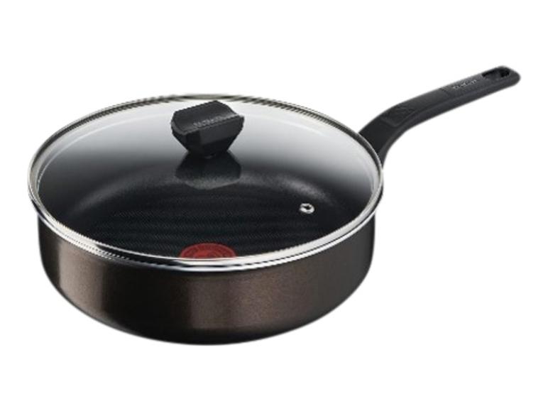 Schwarze Tefal Pfanne mit Glasdeckel